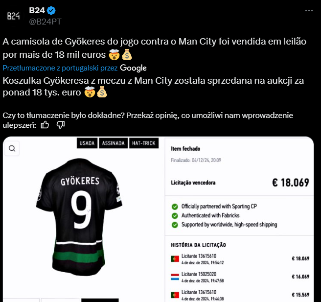 HIT! Za tyle SPRZEDANO KOSZULKĘ Gyokeresa, w której strzelił HAT-TRICKA Manchesterowi City! O.o